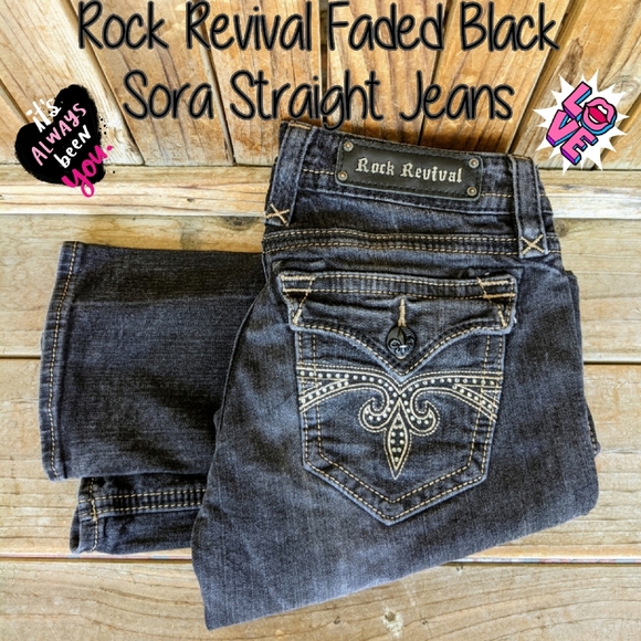 Rock Revival Denim - Rock Revival Faded Blk Sora Straight Jeans, Sz 29